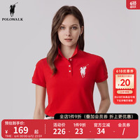 POLOWALK女士POLO衫2024夏季字母刺绣简约活力百搭短袖上衣女装 红色 M