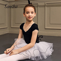 SANSHA 三沙 兒童芭蕾舞蹈服TUTU紗裙練功服開襠短袖演出服68AH0002黑M