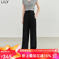 丽丽 LILY2024夏女装都市通勤款垂坠感显瘦阔腿直筒高腰休闲裤 510黑 M