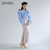 SNIDEL 2022春夏新品甜美纯色条纹蝴蝶结荷叶边纯棉衬衫SWFB221125