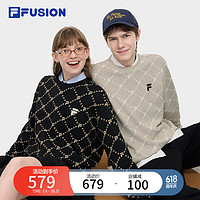 FILA FUSION斐乐潮牌款套头卫衣2024秋时尚针织长袖上衣 正黑色-BK 185/104A/XXL