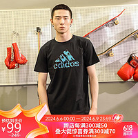 adidas 阿迪达斯 短袖男2023夏季休闲舒适运动服透气圆领男T恤 黑/蓝 2XL