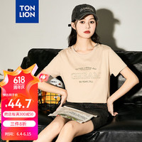 唐狮 TONLION2024新款女复古刺绣文字短袖T恤TB 墨蓝 S