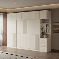徕伊艾佳推拉门衣柜大小户型法式极简衣柜家用整体卧室奶油白色滑移门衣橱 2.2米长衣柜+40高顶柜