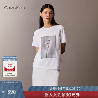 卡尔文·克莱恩 Calvin Klein Jeans24春夏女时尚ck花朵布标棉质短袖40WK944 YAA-月光白 M