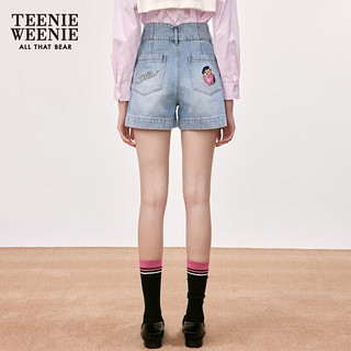 Teenie Weenie小熊时髦三分裤牛仔裤短裤休闲时尚女装秋冬韩版TW小熊 B款-浅蓝色 160/S