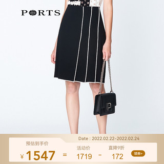 PORTS宝姿  女装百搭撞色压褶半身裙LN8S008KWB008 黑色 4