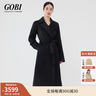 GOBI戈壁蒙古国羊绒大衣女士毛呢大衣中长款纯山羊绒女士大衣外套 黑色81 XS