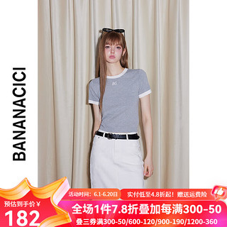 banana cici2024年夏季新款撞色圆领刺绣短款冰爽丝针织短袖T恤女C242MY836