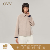OVV2022秋冬女装翻领偏门襟短款休闲通勤羊毛大衣 燕麦F4 M