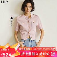 丽丽 LILY2024夏女装复古小香风修身短款短袖针织开衫 120浅粉 L