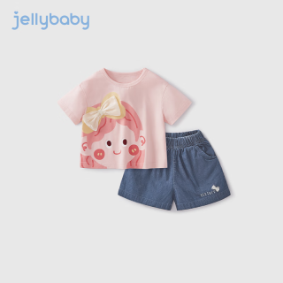 JELLYBABY【2024夏季】女童套装儿童两件套清新纯棉甜美宝宝夏天衣服女 粉色 90CM