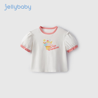 JELLYBABY女童t恤短袖2024新款小童夏装上衣幼童夏季泡泡袖童装3岁宝宝衣服