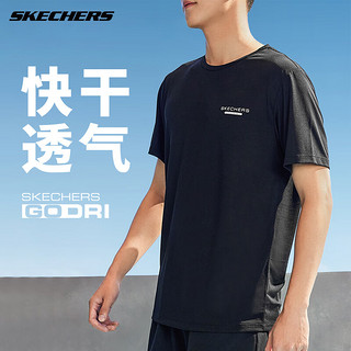 斯凯奇（Skechers）短袖男 2024夏季速干运动T恤时尚透气跑步短袖 碳黑-0018 L /175/92A