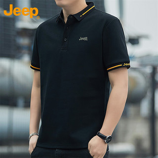 吉普（JEEP）短袖T恤男夏季Polo商务休闲衫男士宽松凉感衣服男装 黑色 3XL  95001黑色