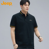 吉普（JEEP）短袖T恤男夏季Polo商务休闲衫男士宽松凉感衣服男装 黑色 L 