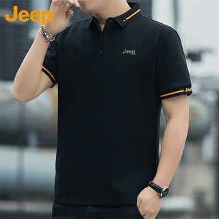 吉普（JEEP）短袖T恤男夏季Polo商务休闲衫男士宽松凉感衣服男装 黑色 L 