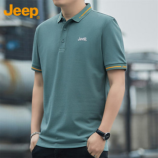 吉普（JEEP）短袖T恤男夏季Polo商务休闲衫男士宽松凉感衣服男装 灰绿 4XL 