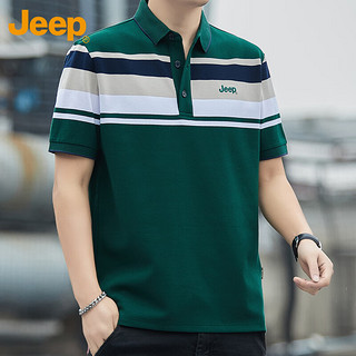 吉普（JEEP）短袖T恤男夏季Polo商务休闲衫男士潮流凉感衣服男装 墨绿 M 