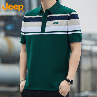 吉普（JEEP）短袖T恤男夏季Polo商务休闲衫男士潮流凉感衣服男装 墨绿 M 
