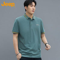 吉普（JEEP）短袖T恤男夏季Polo商务休闲衫男士宽松凉感衣服男装 灰绿 2XL  95001灰绿