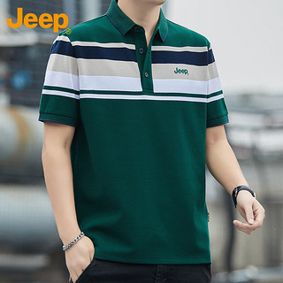吉普（JEEP）短袖T恤男夏季Polo商务休闲衫男士潮流凉感衣服男装 墨绿 3XL 