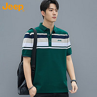 吉普（JEEP）短袖T恤男夏季Polo商务休闲衫男士潮流凉感衣服男装 墨绿 3XL 