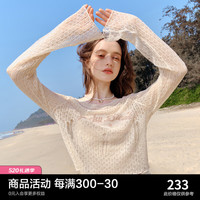 乐町空调罩衫24年夏季新款干爽镂空针织套衫字母提花圆领长袖上衣