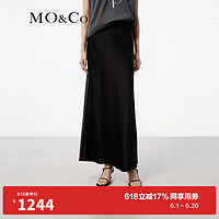 MO&Co.2024夏新品【凉感三醋酸】重工斜裁高腰半身裙MBD2SKT016 黑色