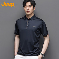 吉普（JEEP）T恤男士短袖夏季冰丝Polo商务休闲衫透气凉感衣服男装 黑色 4XL 