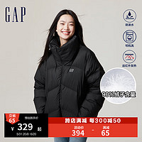 Gap女装秋季LOGO廓形发热保暖面包型羽绒服720893外套 黑色 160/80A(XXS)