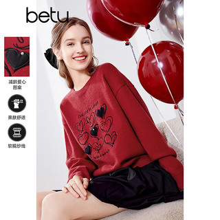 百图betu女装毛衣减龄精致爱心图案慵懒时髦毛衫2312T12 红色 L