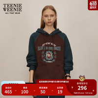 Teenie Weenie小熊加绒卫衣女秋冬撞色插肩袖连帽保暖卫衣女