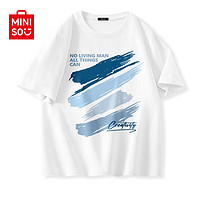 名创优品（MINISO）纯棉t恤男夏季2024衣服青少年亲肤透气时尚宽松大码冰感短袖 白色(清新雅蓝) 175/L(名创优品 品控严格)