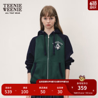 Teenie Weenie小熊卫衣女秋冬撞色连帽植绒卫衣开衫复古学院风 猎人绿 160/S