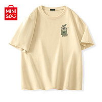 名创优品（MINISO）纯棉t恤男夏季2024衣服青少年亲肤透气时尚宽松大码冰感短袖 卡其(生机胸标) 3XL(体重180-205斤)