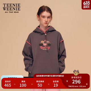 Teenie Weenie小熊加绒卫衣女秋冬保暖舒适撞色宽松连帽卫衣上衣女 深灰色 160/S