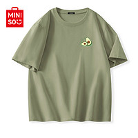 名创优品（MINISO）纯棉t恤男夏季2024衣服青少年亲肤透气时尚宽松大码冰感短袖 棕榈绿(可口水果胸标) 170/M(30天质量问题全额退)