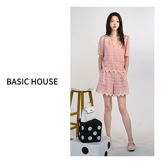 Basic House/X百家好夏气质时尚韩版小香V领蕾丝套装-B0624A51672 白色 S85-100斤