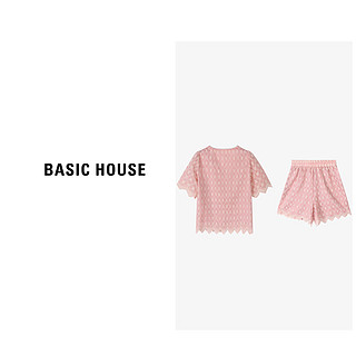 Basic House/X百家好夏气质时尚韩版小香V领蕾丝套装-B0624A51672 白色 S85-100斤