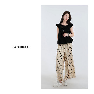 Basic House/X百家好夏季气质小飞袖上衣+波点阔腿裤B0624A53112 黑色 M85-105斤