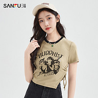 SANFU 三福 短袖T恤2024新款夏季撞色圆领不规则短款辣妹上衣女装485155