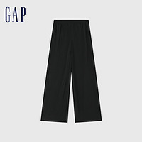 Gap 盖璞 女装褶皱肌理感阔腿长裤百搭宽松休闲裤 465847 黑色 XL