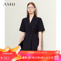 AMII2024夏翻驳领垫肩配腰带短袖西装女上衣西服正装职业装12442050
