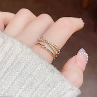 KOSE 高丝 秋冬新款高级感锆石双层戒指设计轻奢冷淡风开口食指时尚 锆石双层戒指