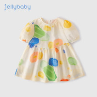 JELLYBABY儿童裙子夏女2024中大童彩色印花短袖外穿夏装8岁9女童连衣裙夏季 白底花 1