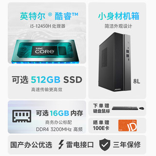  TSINGHUA TONGFANG/清华同方 酷睿12代i5-12450H 商务办公电脑主机 雷电接口 8G内存 256G固态硬盘 1T固态硬盘  核芯显卡 i5-12450H 8GB 1TB