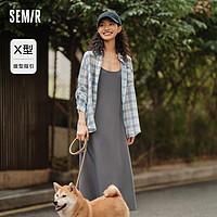 Semir 森马 连衣裙女中长款格子衬衫修身吊带裙2024新款夏气质两件套复古