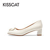 88VIP：KISSCAT 接吻猫 春季新款法式时装鞋通勤中跟鞋时尚鱼嘴凉鞋粗跟单鞋女