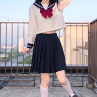 芯奏 jk制服套装白二本三本基础款日系水手服女高中校服学生班服学院风 白三本短袖短裙套装 S